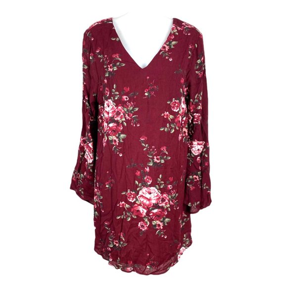 NWT Lulu's Ever Enchanting Floral print mini Dress Bell Sleeves burgundy red - Picture 1 of 6
